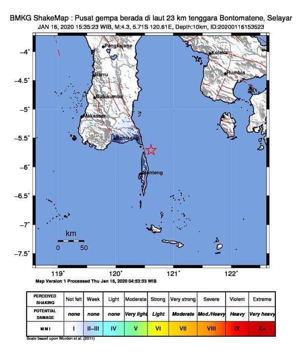 Gempa Berkekuatan 4,3 Magnitudo Guncang Kepulauan Selayar