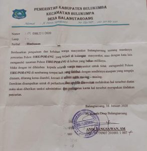 Cegah Pencurian Porang, Pj Desa Balangtaroang Keluarkan Surat Himbauan