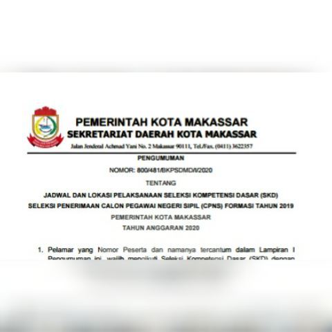 Ini Jadwal dan Lokasi SKD Penerimaan CPNS Pemkot Makassar