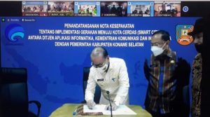 Wujudkan Konsel Kota Cerdas, Bupati Surunuddin Teken MoU Bersama Kementerian Kominfo RI