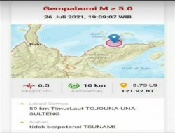 Gempa Berkekuatan Magnitudo 6,5 Kembali Guncang Sulawesi Tengah