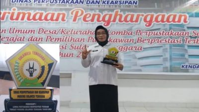 Hj. Asni S.Sos M.Ap, Pustakawan Konsel Terbaik Pertama Lomba Tingkat Provinsi Sultra 2021.