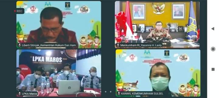 LPKA Maros dapat penghargaan dari Menteri Bintang pada kegiatan seminar mendengarkan Suara Andik Seluruh Indonesia