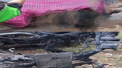 Korban dan motor yang hangus terbakar usai kejadian Kaka lantas di Gowa,