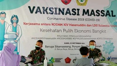 LDII Sulsel, Kodam XIV/Hasanuddin, dan Ponpes Roudhotul Jannah Gelar Vaksinasi Massal