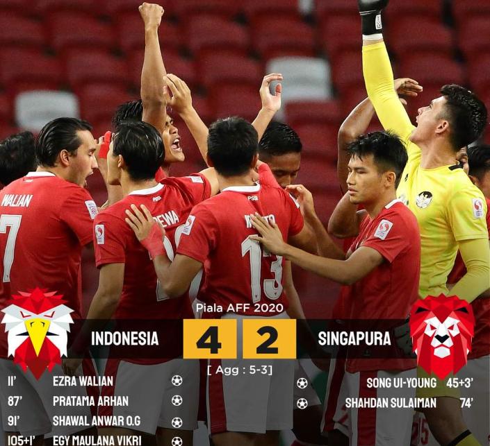 Foto reaksi Timnas Indonesia usai menang 4-2 atas Singapura
