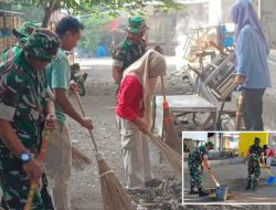 Karya Bakti, Danposramil 02/Eremerasa Ajak Bhabinkamtibmas, Staf Desa dan Warga Sekitar Bersihkan Pasar Lonrong